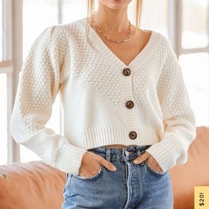 Warming Up to You Off White Knit Cropped Cardigan Sweater